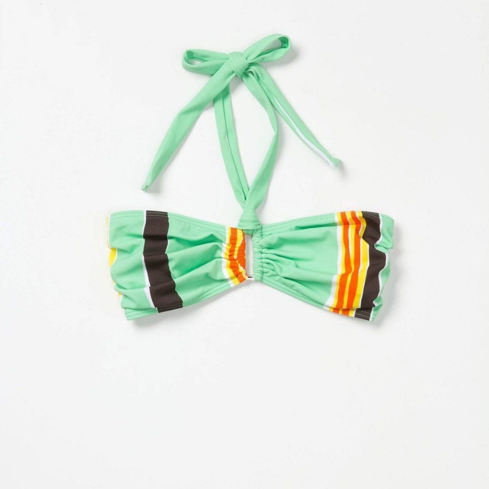 Anthropologie Wheatgrass Bikini Swimsuit Top Striped Green By Lilac Marimekko XS